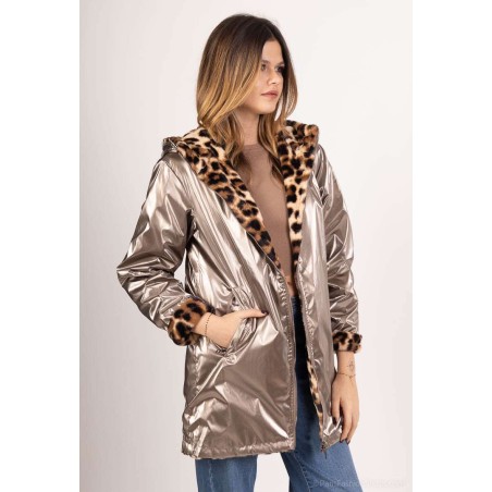 VESTE LONGUE REVERSIBLE ET IMPERMEABLE LEOPARD