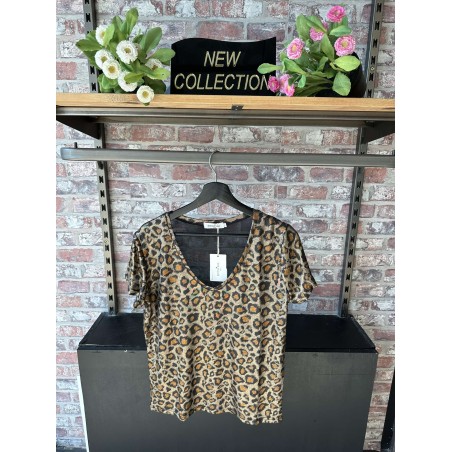 TSHIRT COL V LEOPARD